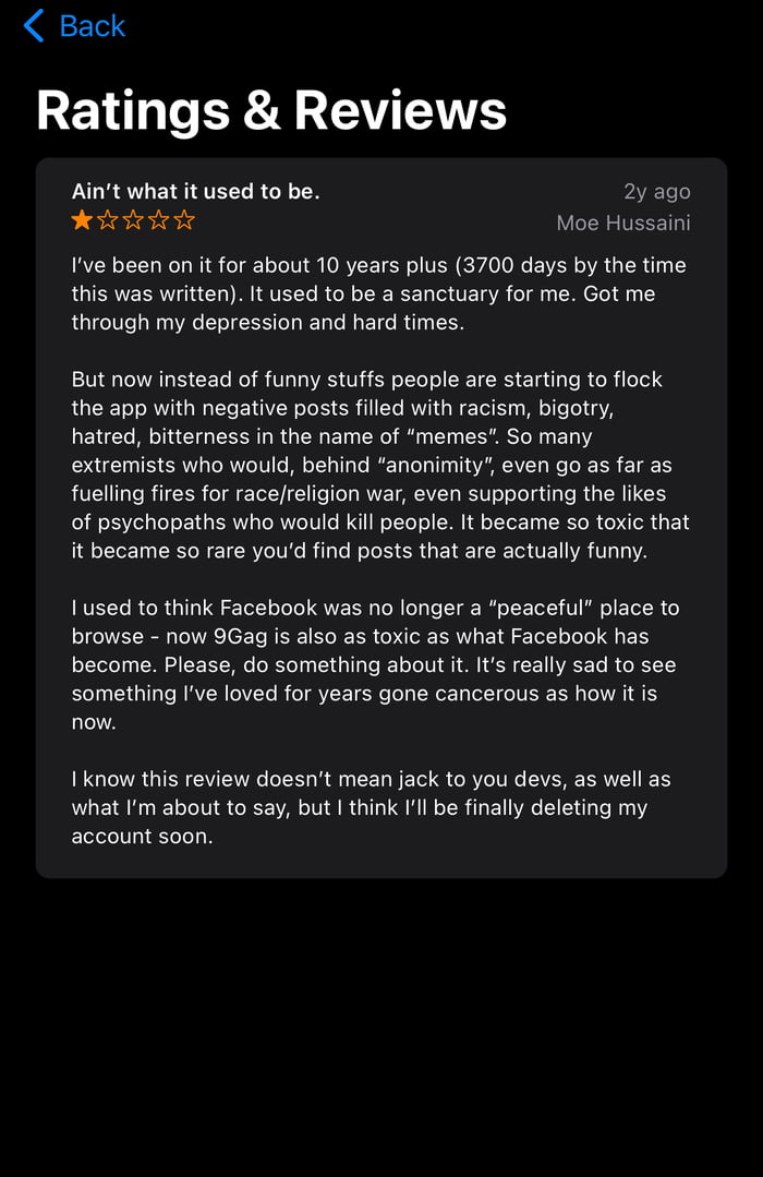 9gag app review, so did you delete ur acc?