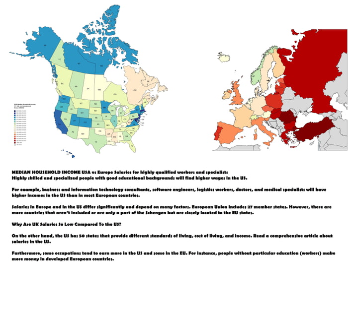 Median household income USA vs Europe