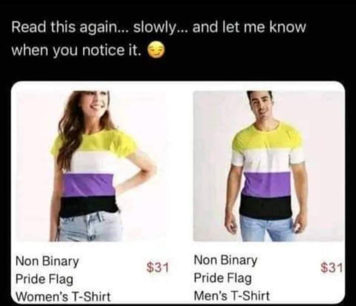 Non-binary flag shirts come in Male & Female sizes only