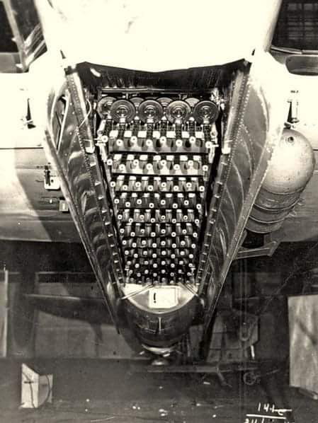 88 PPSH-41 submachine guns in the bomb bay of a Soviet Tu-2 