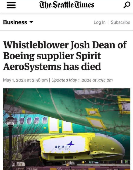 Second whistleblower dead. Boeing has an amazing hit squad. 