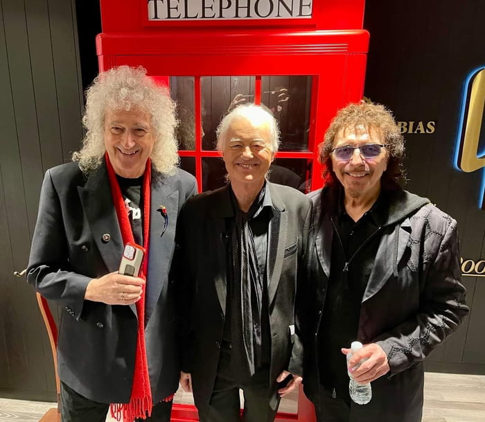 Brian may, Jimmy Page and Tony Iommi hanging out
