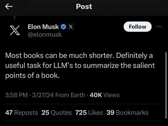 Elon Musk is one step away from inventing book summaries.