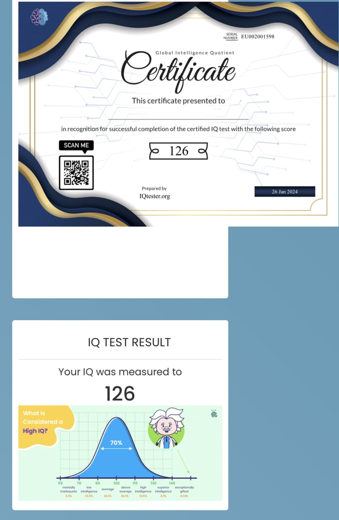 IQ test 126, I’m happy