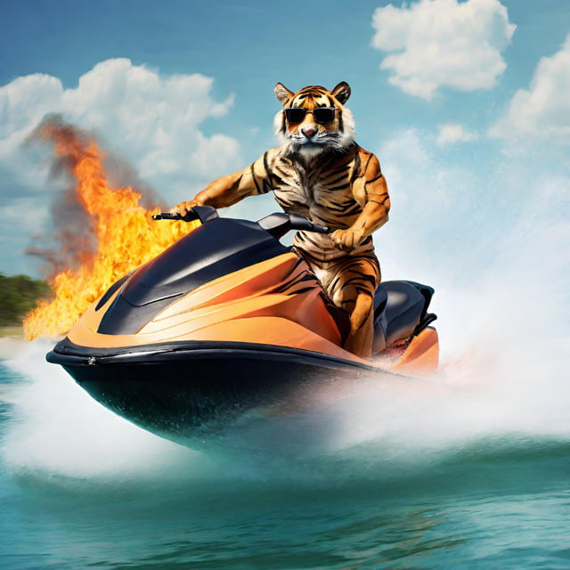 Tiger riding a jetski