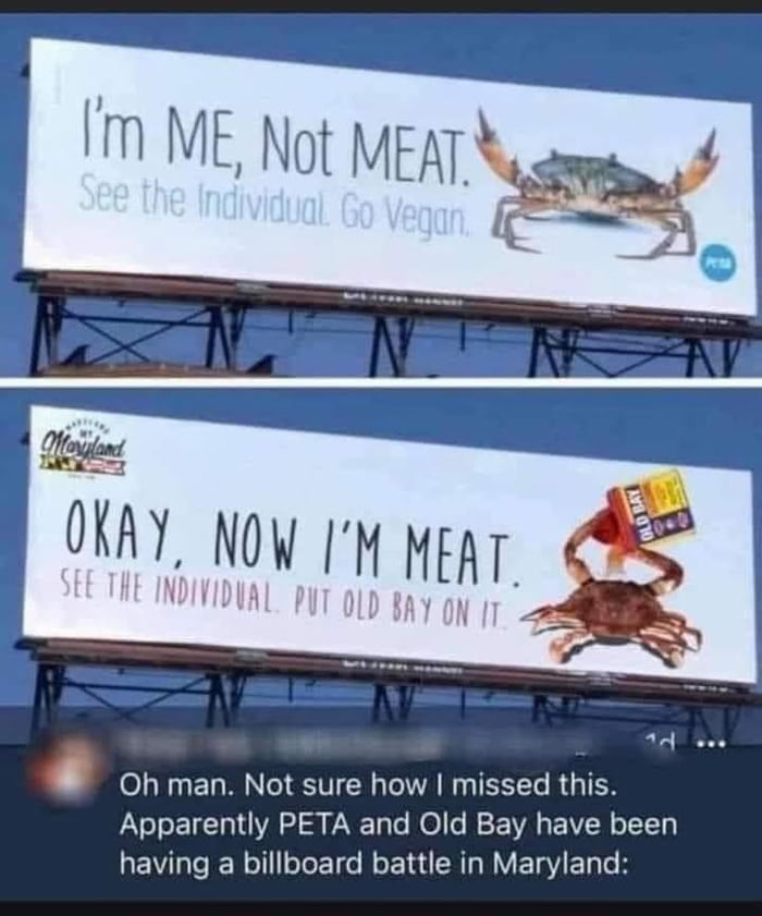 Old bay put this up right after PETA. 🤣🤣