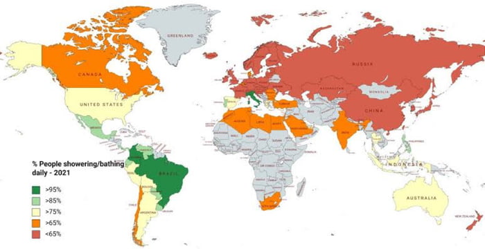 A comprehensive map of Percentage of people showering/bathin