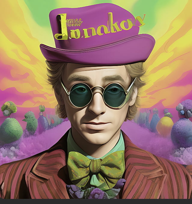 John Lennon as Willy wonka. Show us your best AI generated s