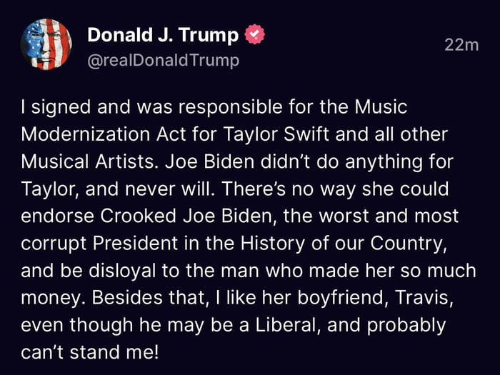 Taylor Swift owes her entire existence to Trump's kindness. 