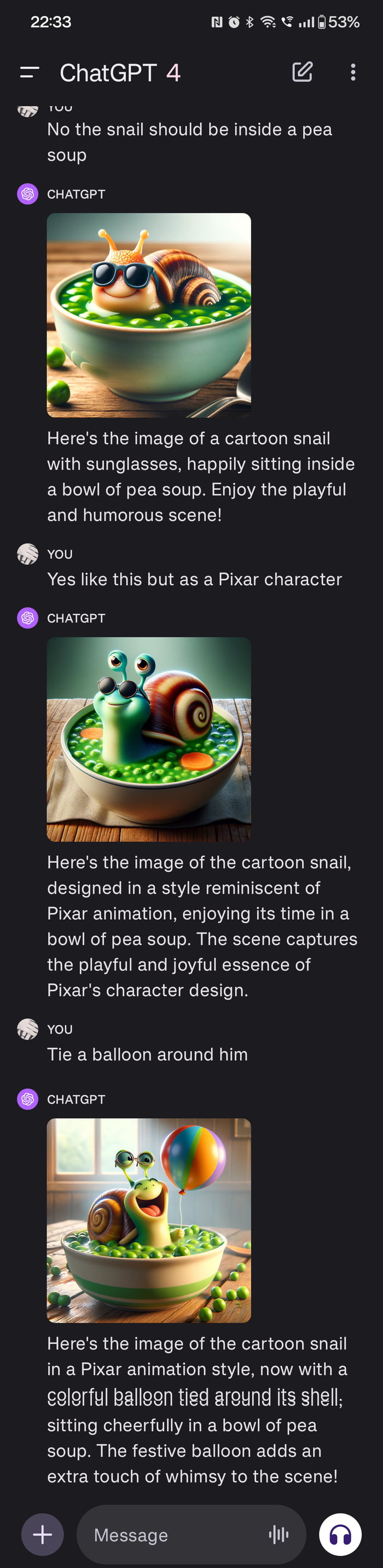 GPT snail vacation in a pea soup