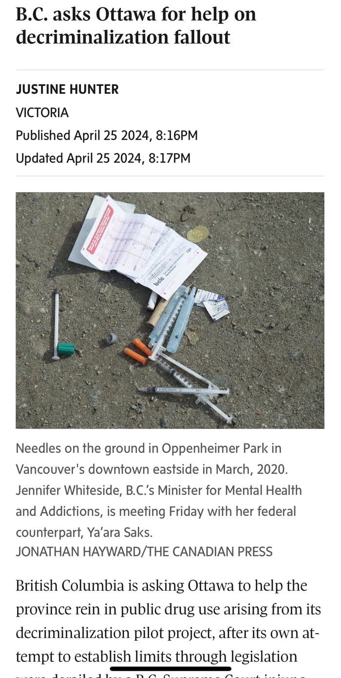 BC govt admits it is useless! RE-criminalize the hard drugs!