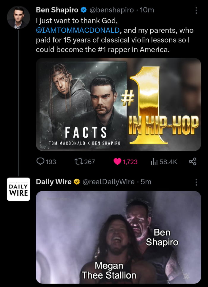 This is a weird timeline where Ben Shapiro is the #1 rapper.
