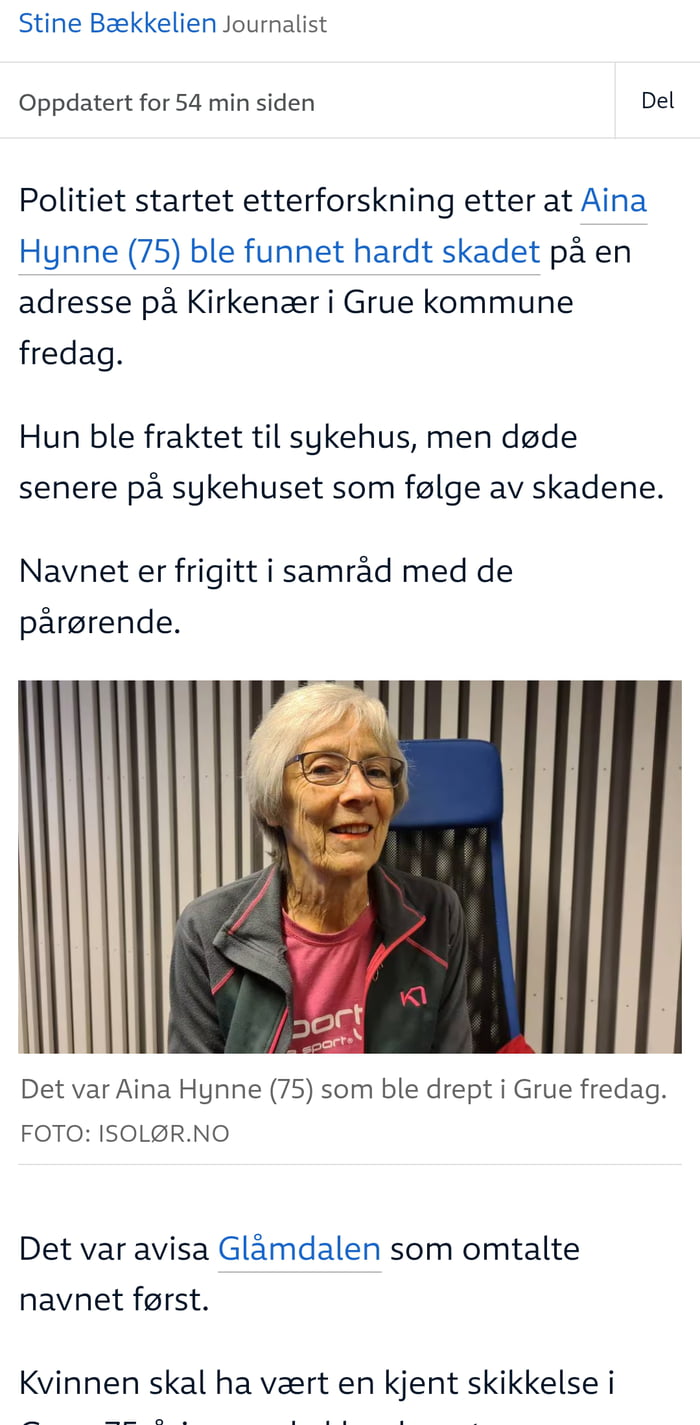 A 74 year old Norwegian Lady was beaten to death by a immigr