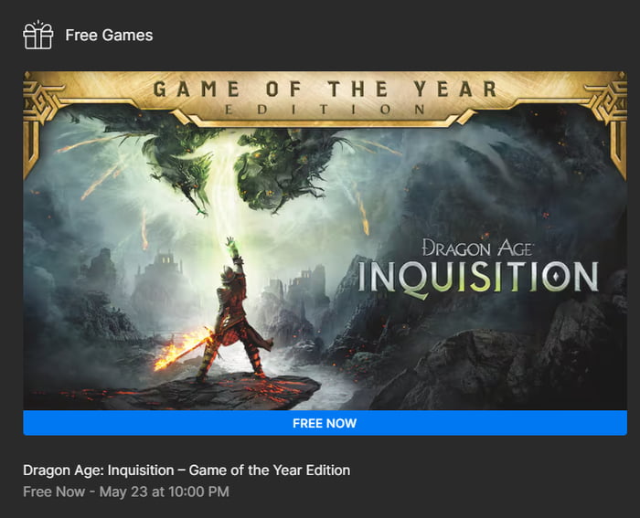 Dragon Age Inquisition is now free on Epic Image